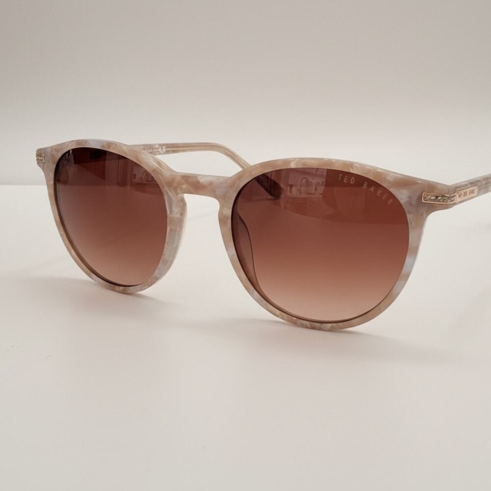 Ted Baker TBW140 Round Sunglasses Beige Marble Frame Brown Gradient Lens
